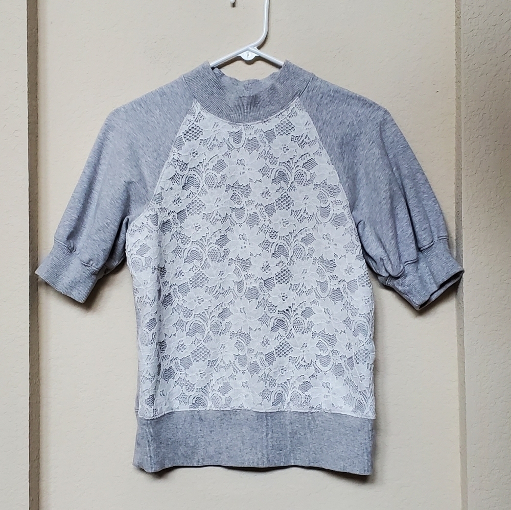 Anthropologie S/S Lace Front Mock Turtleneck Sweater. Size XS